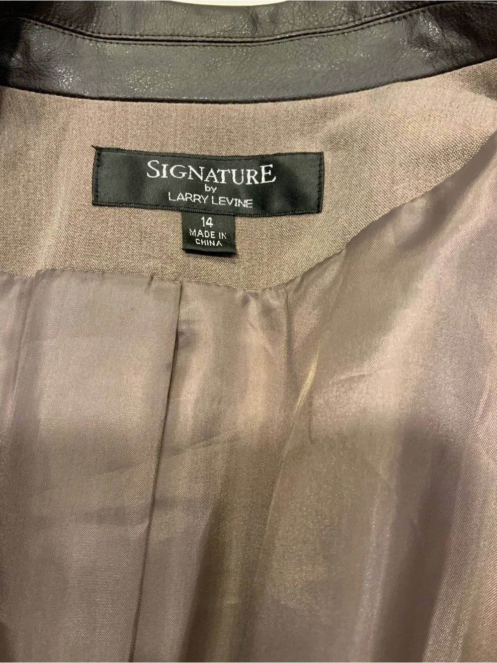 Signature by Larry Levine Taupe Blazer with Dark Contrast Collar